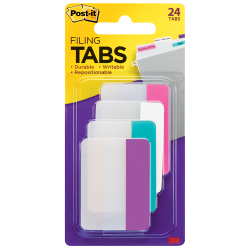 Tabs Post It Durable 50mm 686-PWAV pack 24 Solid Colour Pink White Aqua Violet