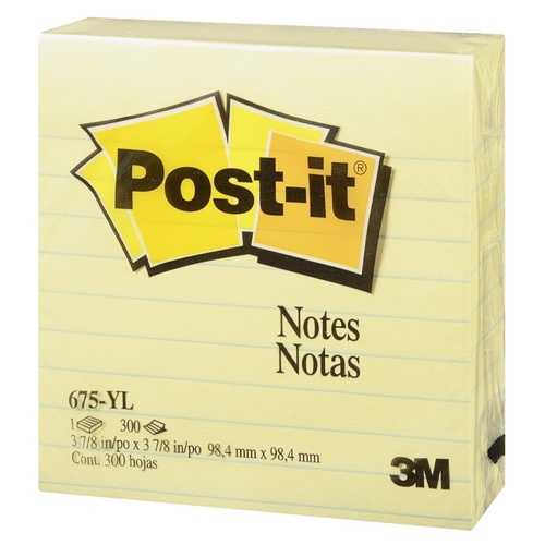 Post it Note 101x101mm 675-YL Yellow Lined 3m cube 300 sheets