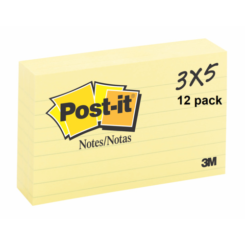 Post it Note  76x127mm x12 LINED 635-Yellow 3m 100 sheet pads