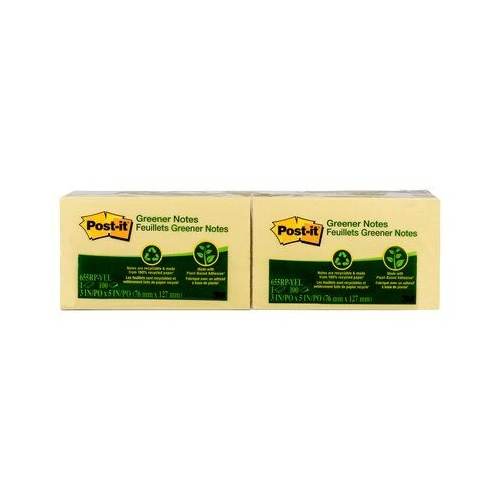 Post it Note  76x127mm 655-RPYW Yellow recycled 3M 0378430 - pack 12 