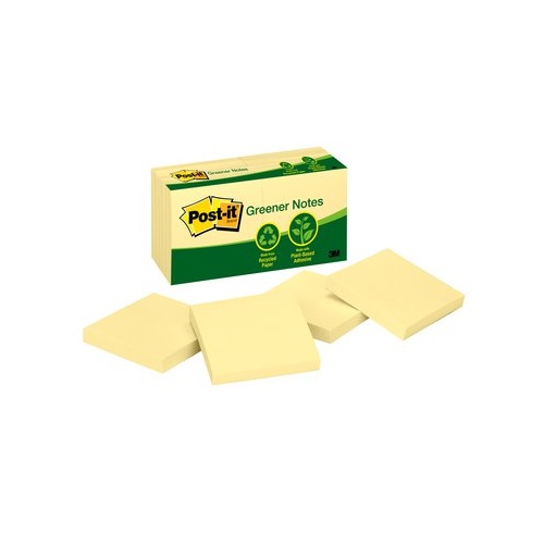 Post It Note  76x76 Recycled 12x 654-RP Yellow 3M Pack 12 #70005056554 GREENER