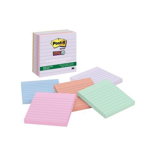 Post It Note 101x101mm 5 Pads 675-6SSNRP LINED Ruled, Recycled Bali Collection