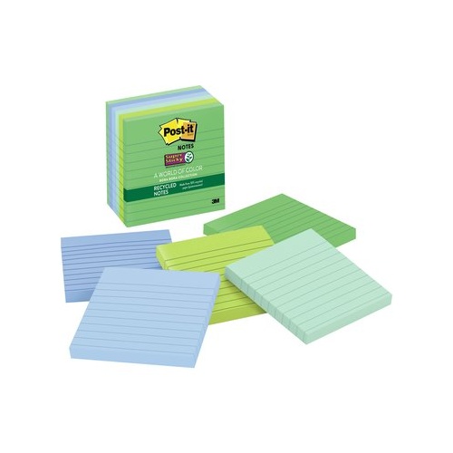 Post It Note 101x101mm 675-6SST Bora Bora LINED Super Sticky Recycled
