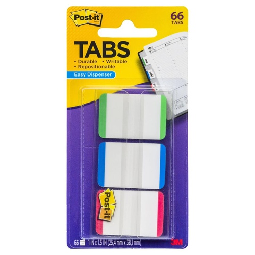 Tabs Post It Durable 25mm 686L-GBR Green Blue Red pack 66 Lined