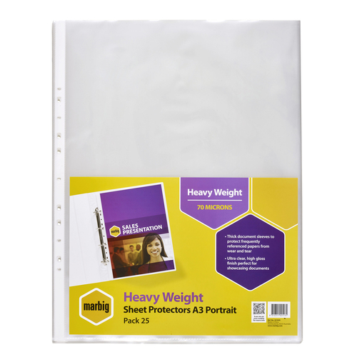 Sheet Protectors A3  70 Micron  box  25 Marbig 25103S Heavy Duty Ultra clear Deluxe Portrait  
