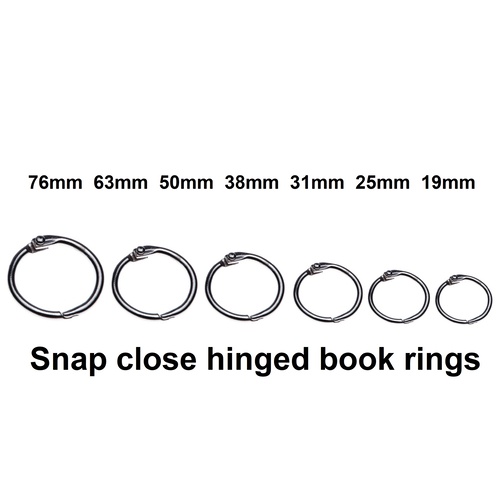 Book rings Snap close Hinged 19mm box 100 #37739