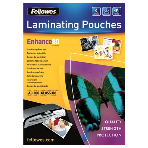 Laminating Pouch A3  80 Micron pack 100 Gloss 53062 Fellowes 