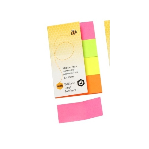 Pagemarkers Brilliant 20x50mm 4 Colours 160 sheets Paper Note Marbig #1811105