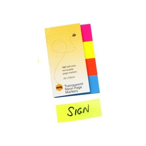 Pagemarkers Transparent With Tip 20 x 50mm 160 Sheets Paper Note Marbig 