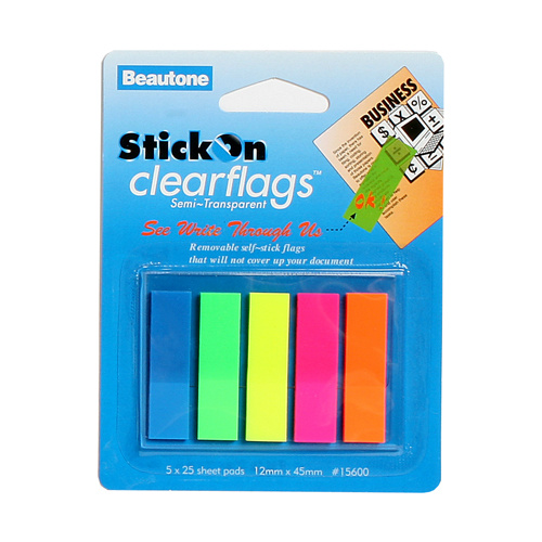 Stick On Flags 12x45mm 5 Pads x25 Sheets Assorted Beautone 15600 100852296
