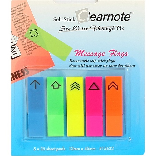 Stick On Flags Printed Arrows 12x45mm 5 Pads x25 Sheets Neon Assorted Beautone 15632
