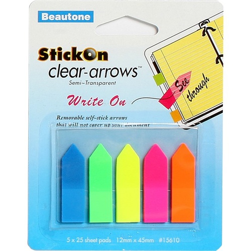 Stick On Clear Arrows Beautone 12x45mm 5 x 25 Sheets 15610 #100852293