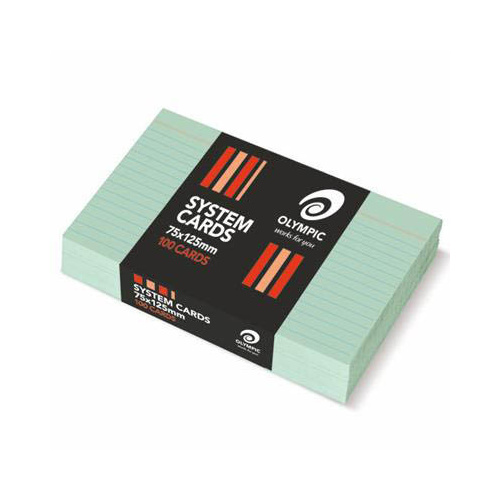 5x3 Cards Ruled Olympic Green 75x125mm Pack 100 28905