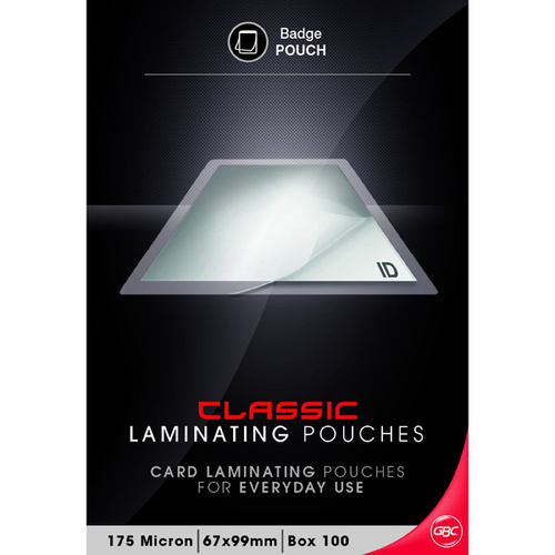 Laminating Pouch 67x99mm 175 micron pack 100 Gloss Ibico BL175m67x99
