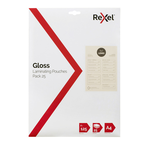 Laminating Pouch  A4 125 micron pack 25 Gloss Rexel 41624 19003236