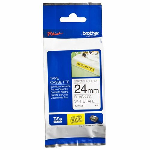 Brother TZ 24mm X 8m tzs251 Black on White Super Adhesive Waterproof - each 