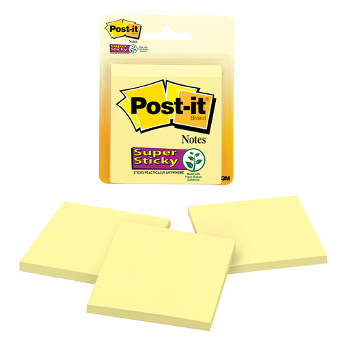 Post It Note  76x76mm 3321-SSCY Super Sticky 45 Sheets Pack 3 CANARY YELLOW #70071393592