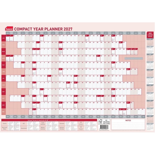 Year Planner 2027 Sasco 420x594 10435 1/2 size Rolled Compact Workstation Calendar #1043527