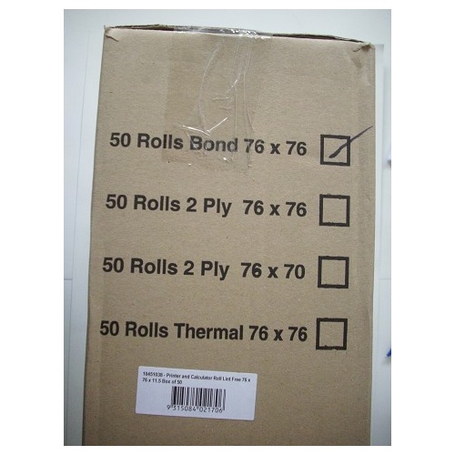Calculator - Printer plain Rolls 76x76x11.5 1 ply Box 50 #BKKFSC7676