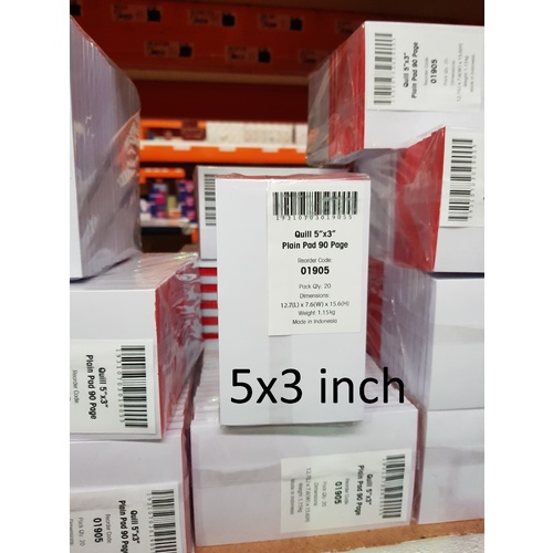 Pads Office 75x125mm 5x3 Scribbler Plain White Pack of 20 01905 Quill NO LINES #100851298
