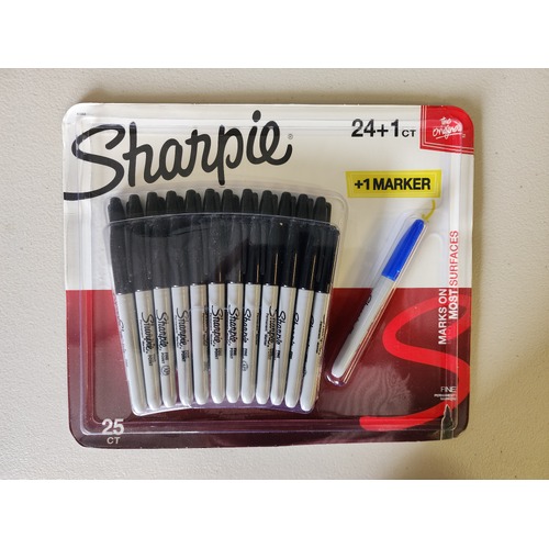 Marker Sharpie Perm Fine  Black Box 24 1.0mm #41444 plus 1x blue permanent