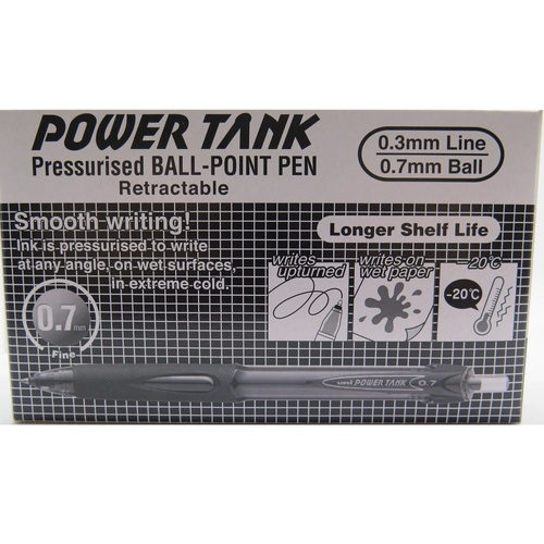 Pens Uniball SN227 Power Tank Ballpoint 0.7mm Black Box 12 SN227FBK Retractable 
