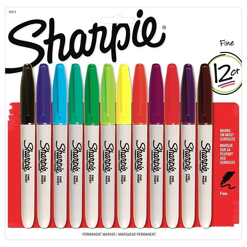 Marker Sharpie Fine Point Assorted Pack 12 colours #30075PP 1.0mm 