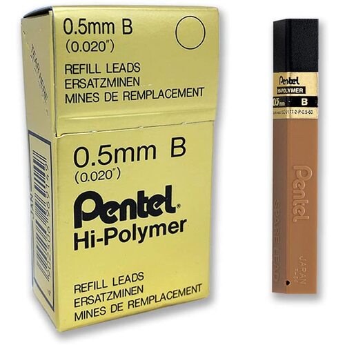 Pencil Leads Pentel 0.5mm B Hi Polymer Box of 12 Tubes