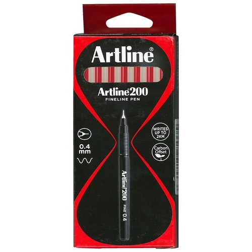 Pen Artline  200 0.4 Fine Red Box 12 Fineliners #120002