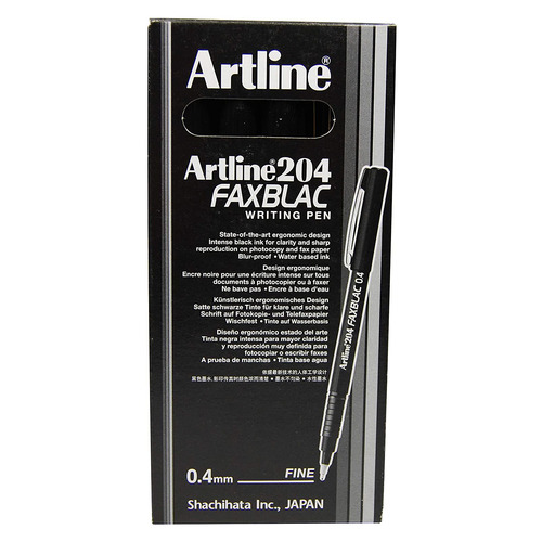 Pen Artline  204 FAX BLACK box 12 Fineliner 0.4mm Fine 120401 