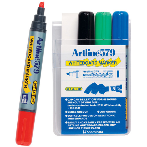 Markers Whiteboard Artline 579 4 pack Chisel 2-5mm Tipped Drysafe 157944