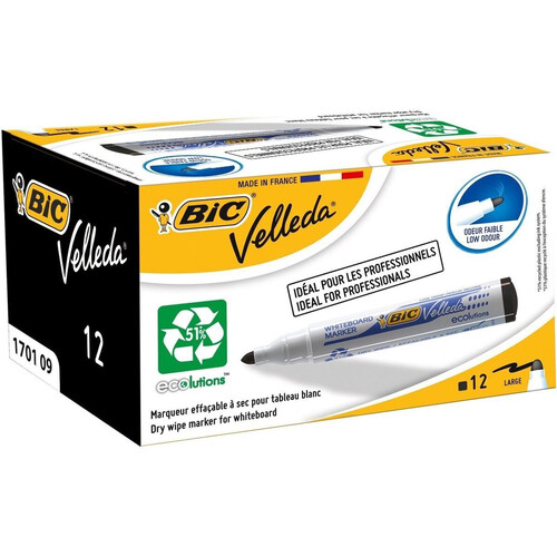 Whiteboard Marker Bullet Black Box 12 Bic Velleda 170109 904937
