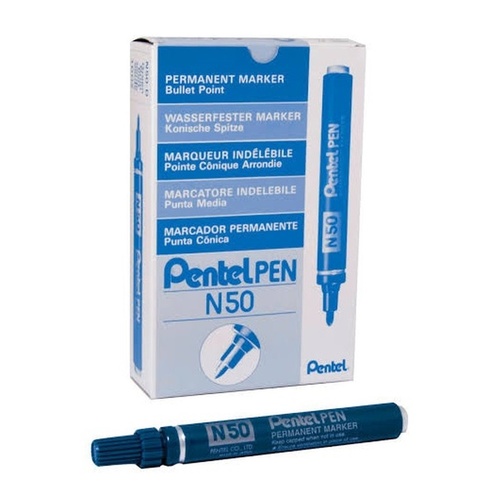 Markers Pentel N50C Perm Bullet Point Blue Box 12
