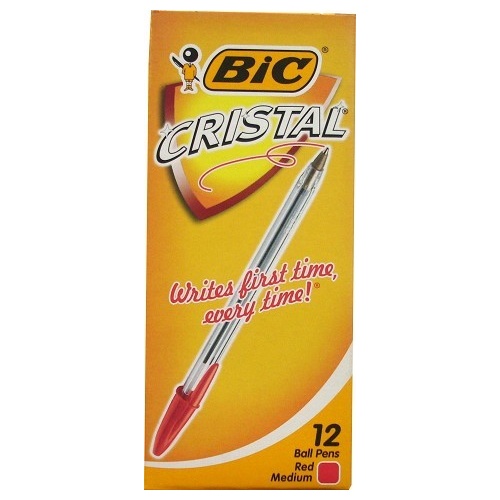Pen Bic Cristal x12 Medium Red Box 12 #954378