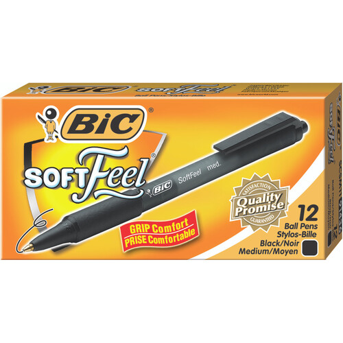 Pen Bic Soft Feel Retractable BallPoint Medium Black - box 12 #953928 91435