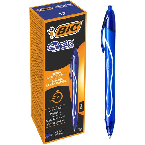Pen Bic Gelocity Gel RB 0.7mm Blue box 12 RB RT Retractable 950442