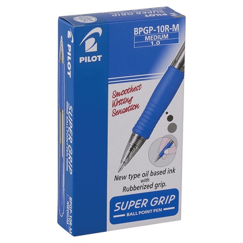 Pens Pilot Supergrip Retractable Medium Blue BPGP10RM Box 12 623141 BPGP-10R-M