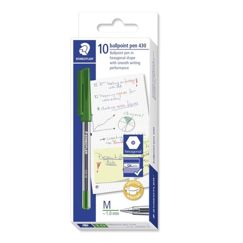 Pens Staedtler 430 stick Med Green Box 10 1.0mm Medium #430MA-5 430MA5