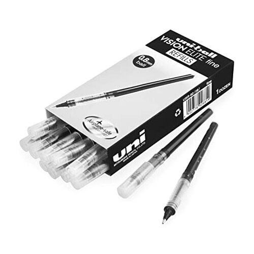 Uniball Pen Refills UBR90 Refill Vision Elite Micro 0.8mm Ball Black for UB200 Box 12
