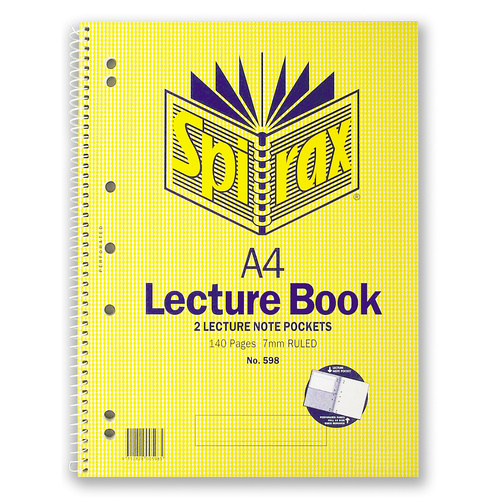 Lecture Book A4 140 page pack 10 Spirax 598 70 leaf side open with lecture note pockets #56598