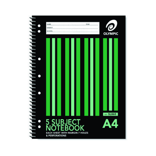 Notebooks A4 5 Subject Pack 5 120 Leaf 240 PAGE 140766 00865 Olympic SL865