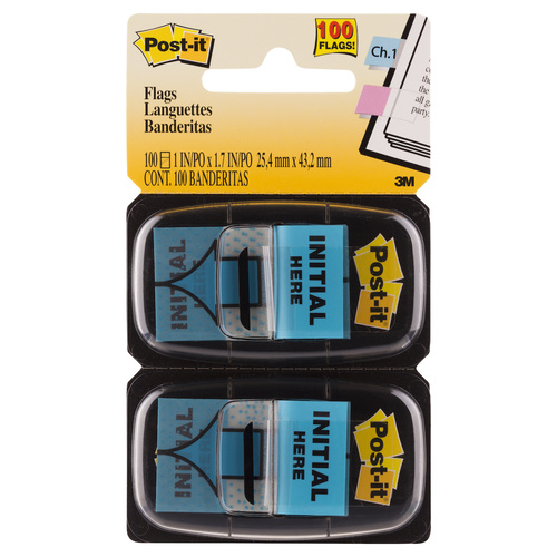 Flags Message Post it 680-IH2 Initial Here Blue 25x43mm 2 pk 3M 70071358546