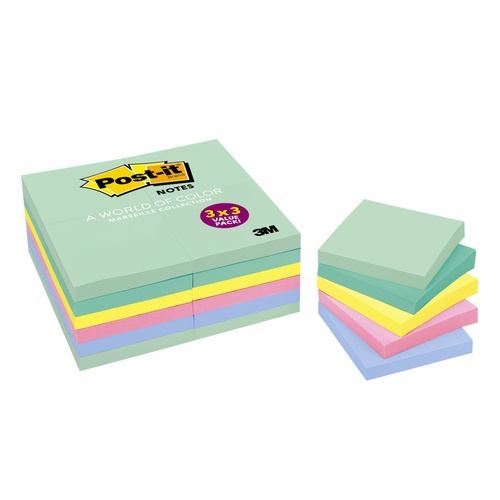 Post it Note  76x 76mm x24 654-24APVAD 100 Sheet Marseille Colours VALUE PACK