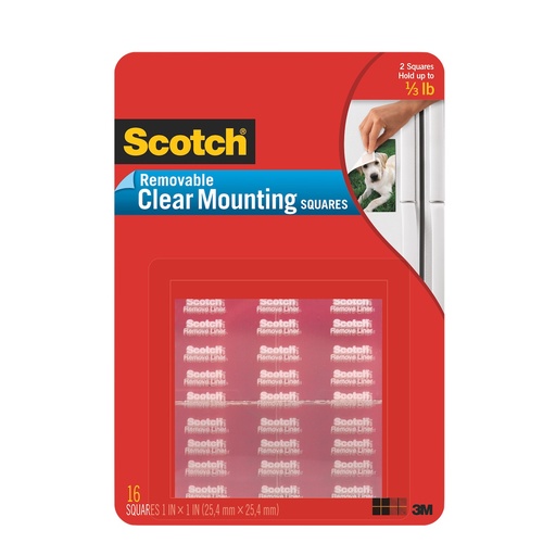 Mounting Tabs Removable 16 Clear Tabs 25mm Squares 859-MED Scotch