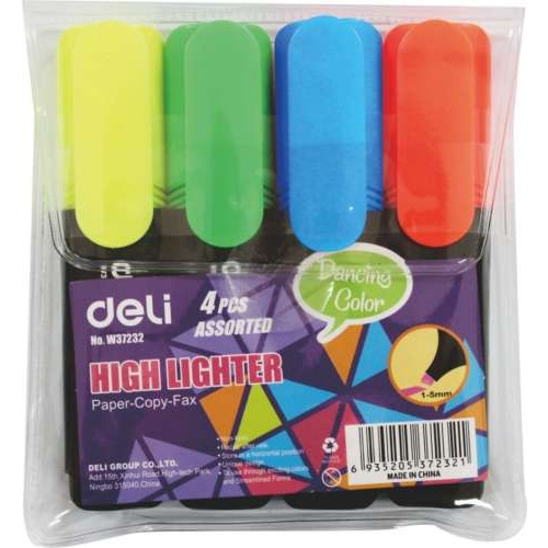 Highlighter  Deli Assorted pack of 4 or 57480204 #48014