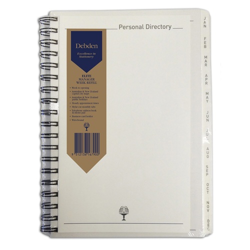 Diary 2027 Elite 1130.CRF-27 REFILL Quarto Week to View 8am-5pm, 1 hourly 246x164mm page size Debden Executive