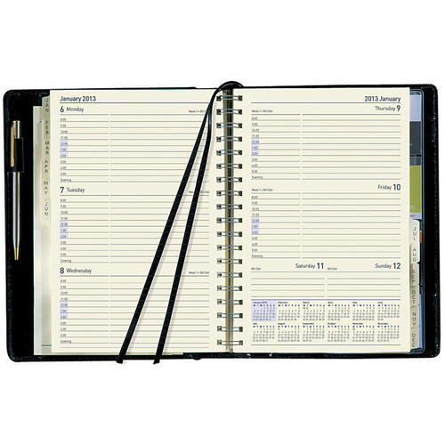 Diary 2027 Elite 1130.U99-27 Quarto BLACK Week to Opening Monthly Tabs 8am-5pm, 1 hourly Debden Executive