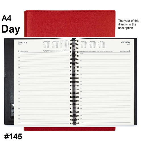 Diary 2027 Vanessa 145.V15-27 A4 Day to page Red (8am - 6pm, 1/2 hourly) 297x210mm 145V15
