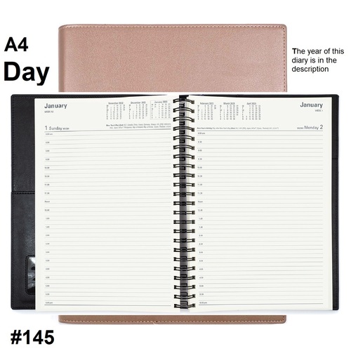 Diary 2024 Vanessa 145.V49 A4 Day to page Rose Gold (8am - 6pm, 1/2 hourly) 297x210mm 145.V49-24