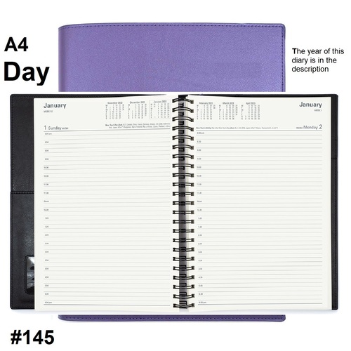 Diary 2024 VANESSA 145.V55-24 A4 Day to page Lilac Purple (8am - 6pm, 1/2 hourly) 297x210mm 145V55